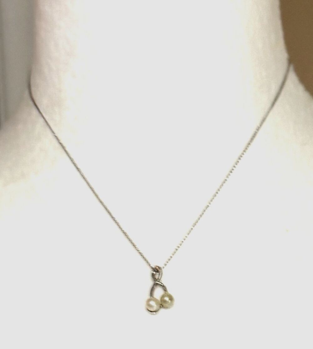 Vintage Crown Trifari Silver Tone Faux Pearl Pendant Necklace Signed Mid Century